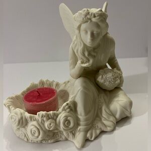 PartyLite Ariana's Garden Fairy Angel Votive Tealight Bisque Candle Holder.